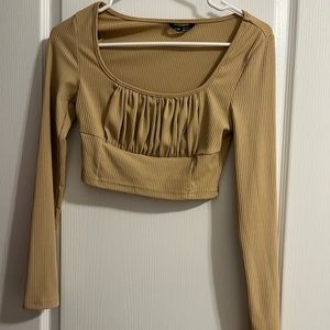 Tan coloured cropped long sleeve shirt from shein.